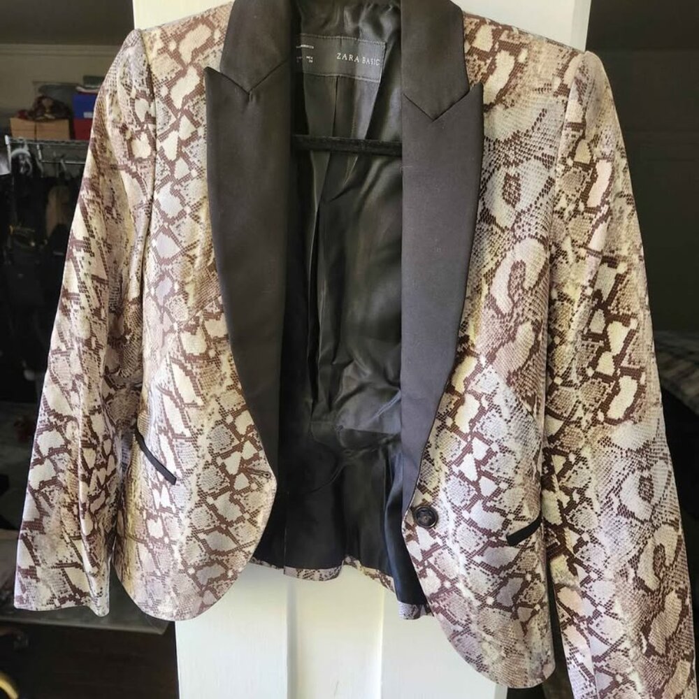 Zara Basic Python Satin Effect Blazer - Size Small - image 2